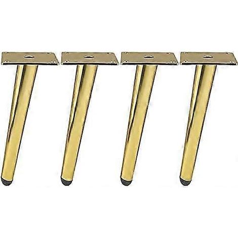 Ensemble de 4 pieds de meubles biseautés en métal, pieds de table, pieds d'armoire, plaqués or, de 12 cm de haut, convenant aux canapés, tables et autres meubles. (1/5)
