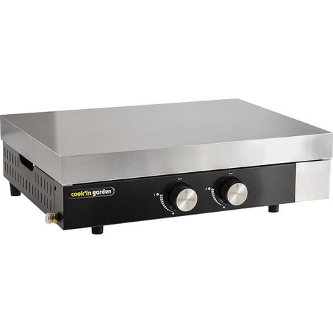 Cook'In Garden – Plancha à gaz 2 brûleurs inox 5kW – Surface de cuisson 61 x 42cm – Allumage piezzo – Récupérateur de graisse 350mL (1/4)