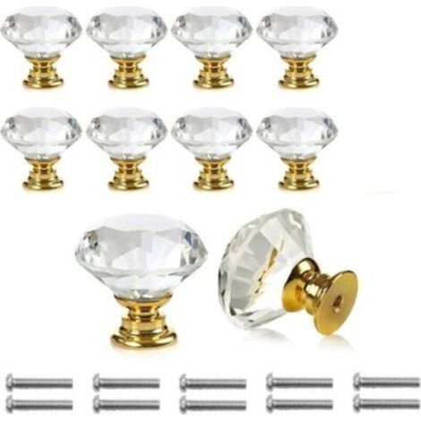 10 Pieces Single Hole Handle, Clear Diamond Crystal Door Handle, Furniture Drawer Cabinet Decoration, with Screws (1/5)