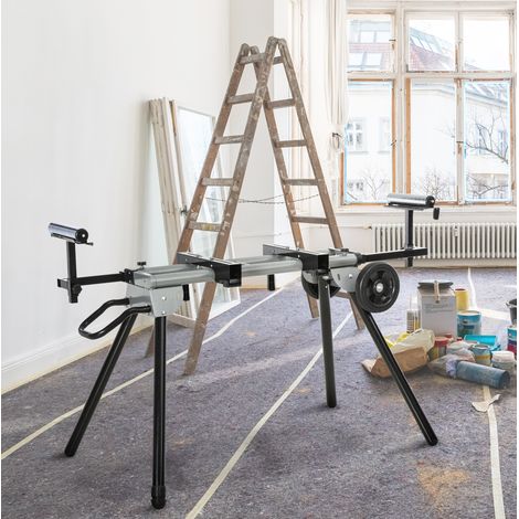 Support de scie à onglets 245x73x96 cm en acier noir, facile à monter pour atelier FloraGrace (1/5)