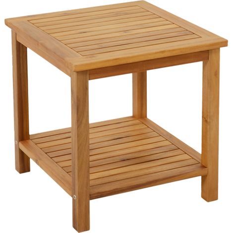 Akazien Beistelltisch IOWA geölt - 45 x 45 cm - Holz Gartentisch mit 2 Ablagen - Couchtisch Bistrotisch Holztisch aus Akazienholz für Balkon Terrasse Garten