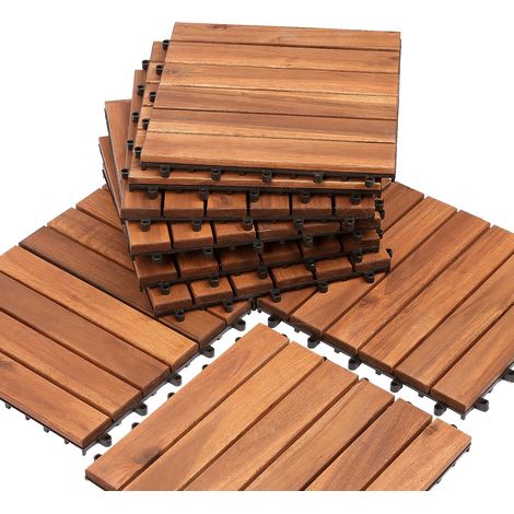Randaco 88STK Holzfliese Akazie 30 x 30 Klickfliesen Balkon Terrassenfliesen Holz Terrassenplatten Klicksystem Außen,wetterfest rutschfest