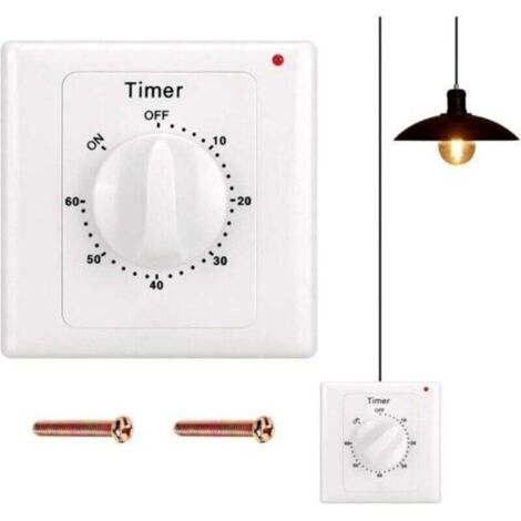 Countdown Timer Switch: 60-Minute Timer Light Switch with Timer, Water Resistant, Drill Holes (1/4)
