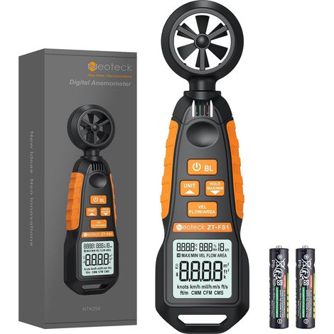 Anémomètre Numérique Portable Écran LCD Anemometre Extérieur Intérieur VMC pour Vitesse de Vent Mesure d'Humidité Température pour Camping Randonnée Bateau Cerf-volant Tir Alpinisme (1/5)