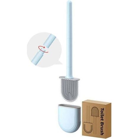 Ulisem Flat Silicone Toilet Brush, 2-Pack, Toilet Brush and Holder, Wall-Mounted Toilet Brush, Blue and White Silicone Toilet Brush (1/4)