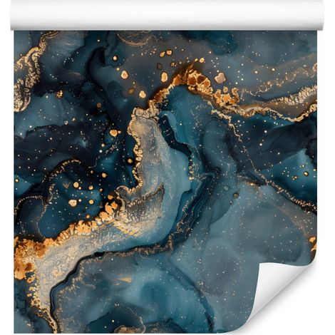 Papier peint encre turquoise, bleu marine, marron et graphite 50x1000 cm (1/5)