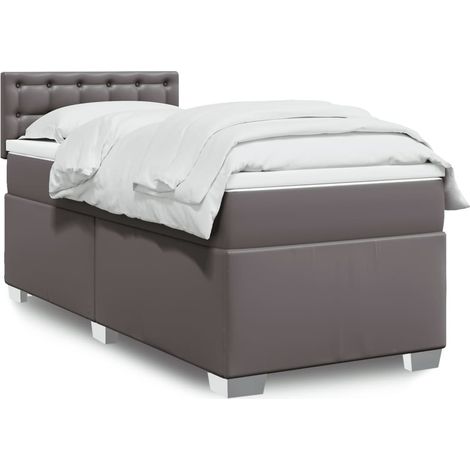 Boxspringbett mit Matratze Grau 100x200 cm Kunstleder