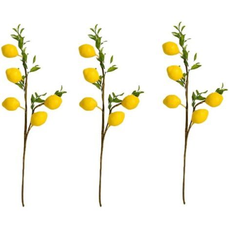 QORVA-Lot de 3 Branches de Citron artificielles de 48 cm - Jolies Branches de Citron Jaunes - Décoration pour la Maison, Les Vacances, la Ferme, Le Centre de Table et la décoration de la Maison