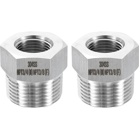 2Pcs 304 Inox Acier Réducteur Douille 3/4" NPT Mâle x 3/8" Femelle Hex Douilles Tuyau Raccords Réduction Coulée Adaptateur pour Air Eau Huile Gaz Tube - (1/5)