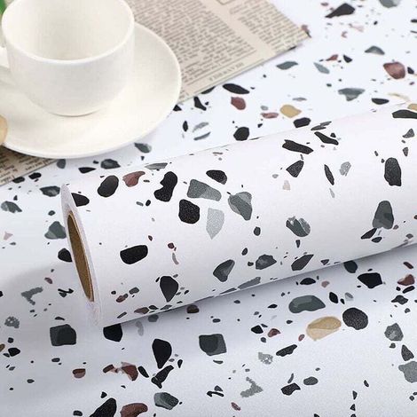 Terrazzo Papier contact pour comptoirs, 0.6x5m, film autocollant pour étagère, cuisine, tiroir, papier peint imperméable pour cuisine, chambre, salle de bain, salon (noir persan)