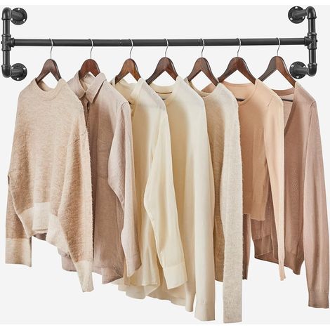 Perchero de Pared para Ropa, Percha para Colgar Ropa Industrial, Ahorro de Espacio, 112 x 30 x 29,3 cm, Carga hasta 60 kg, Fácil Montaje, para Espacios Reducidos, Negro (1/5)
