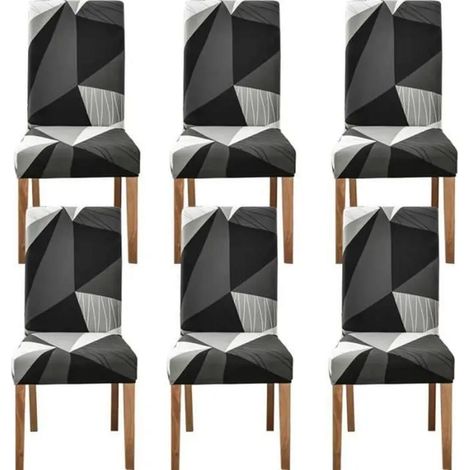 Housses de Chaise Salle à Manger Gris- 6PCS - Contemporain - Design - Lavable (1/4)