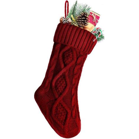 1 Bas de Noël, motif tricoté, acrylique doux, 46cm, rouge, décoration cheminée arbre fête