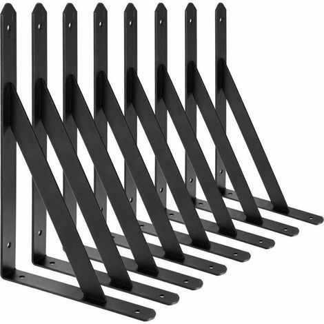 Equerre Etagere Murale. 8 Pcs Supports Triangulaires de 90 Degrés en Acier. Équerres Étagères 200mm x 120mm. Support d'angle Brace (Noir) (1/5)