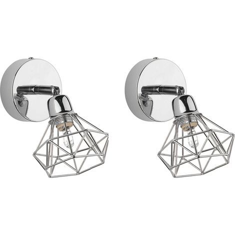 2 Lampes Murales Appliques en Métal Argenté avec Abat-jour Cage Diamant G9 Max 20W pour Éclairage de Salon ou Chambre Style Moderne Beliani (1/5)