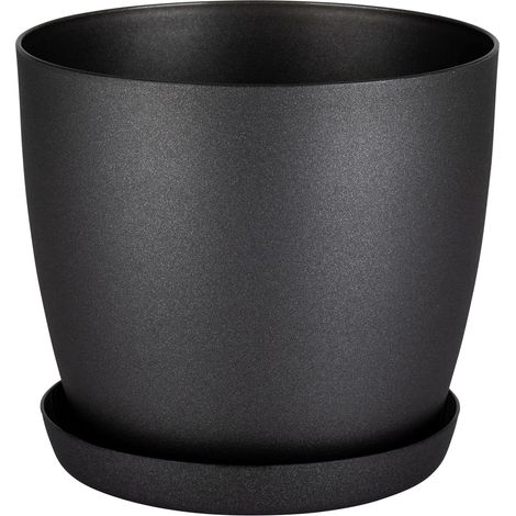 Ornements de jardin blancs - Pots blancs avec soucoupe - Pots de fleurs d'extérieur à surface mate et plateau pour plantes - Pots avec soucoupe noirs 20 cm x 17,5 cm x 14 cm (1/5)