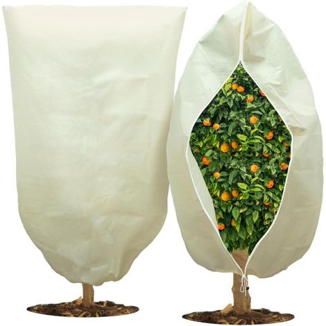 Winter Plant Cover, 120 x 180 cm with Zip and Drawstring, Anti-Frost Fleece for Trees, Palm Trees, Balcony Plants, Beige (1/5)