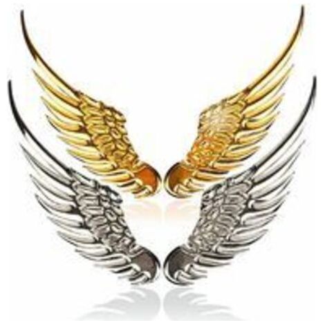 Autocollants de Voiture, 2 Pcs Métal 3D Ailes de Voiture Ailes d'Ange Autocollants de Logo de Voiture Universel, 12.5 × 3.5cm (1/5)