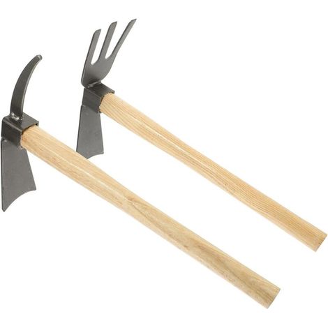 2 pièces Outils de Jardinage Houes Portables Acier Manganèse avec Manche