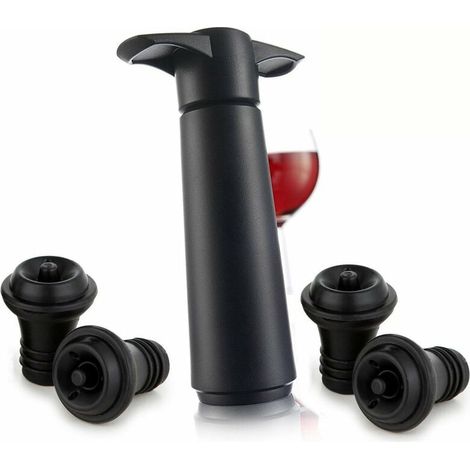 Coffret cadeau comprenant 1 pompe à vide et 4 bouchons de liège noirs (1/5)