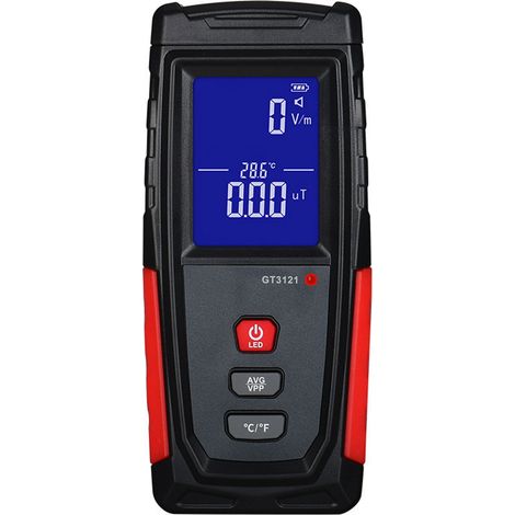 Comprobador de radiación electromagnética para campamento, recargable, LCD, negro/rojo (1/4)