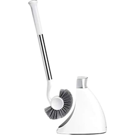 Brosse WC avec support, poils extérieurs rigides, design anti-goutte, facile à ranger, tête de brosse amovible, tige en acier inoxydable, plastique noir (1/3)