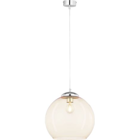 Hängeleuchte E27 Ø 29 cm Chrom Glas Metall Retro Pendelleuchte