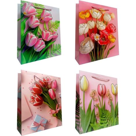 Bolsa de regalo universal M Tulipanes, mezcla metálica
