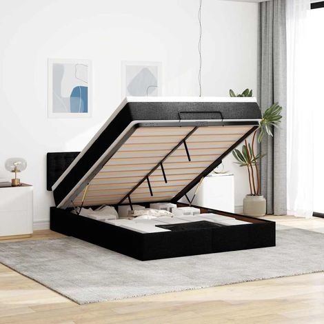 vidaXL Cama otomana con colchón negra 140x190 cm tela (1/5)