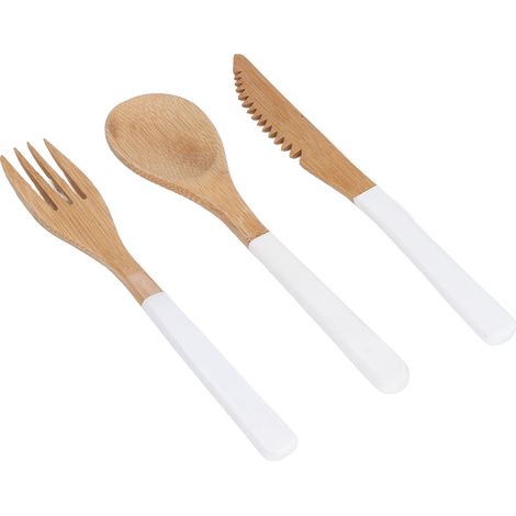 Lot japonais en bois de camphre blanc, couverts 3 pièces, portable, cuillère et fourchette (1/5)