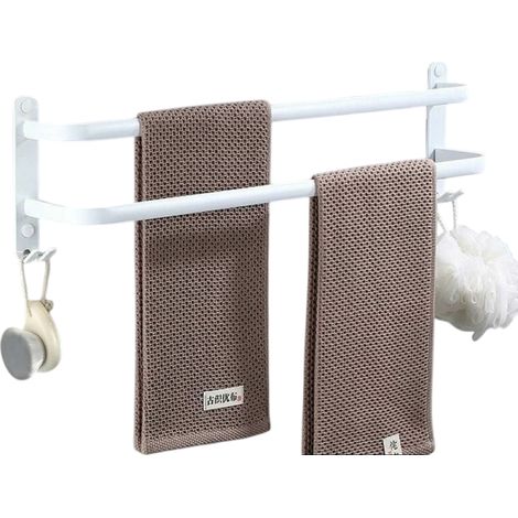 Porte Serviette Murale Blanc Barres Porte-Serviettes Multicouche Espace Aluminium Porte Serviette pour Salle de Bain, Cuisine d'hôtel, Style Contemporain (50 cm, Blanc, 2 Couche) (1/5)