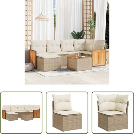 vidaXL Gartensessel - 7-tlg. Garten-Sofagarnitur mit Kissen Beige Poly Rattan (1/5)