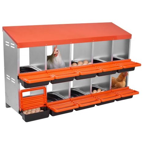 Caja Nido para Gallinas 10 Compartimentos, 1320 x 525 x 790 mm, Ponederos para Gallinas de Metal con Nidos Inclinados, Plataforma de Descanso Apto para Diferentes Razas de Gallinas, Patos (1/5)