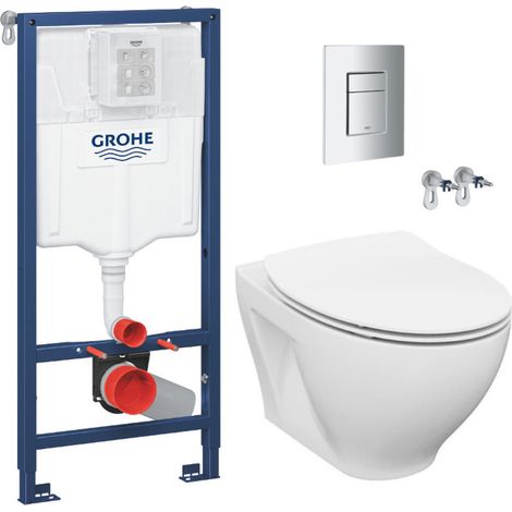 Grohe Pack WC Bâti-support Rapid SL + Cuvette sans bride Cersanit + Abattant SoftClose + Plaque chrome (RAPIDSL-MODUO)