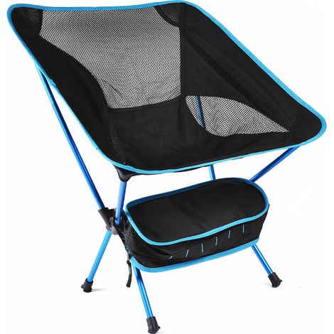 Chaise de Camping Pliable Extérieure en Alliage d'Aluminium avec Dossier en Maille Bleu Ciel pour Pêche et Plage (1/5)