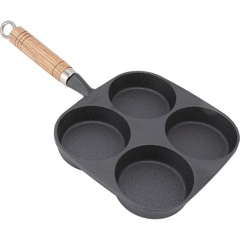 Eierpfanne mit vier Mulden, Bratpfanne mit Holzgriff für Frühstückspfannkuchen und Omeletts