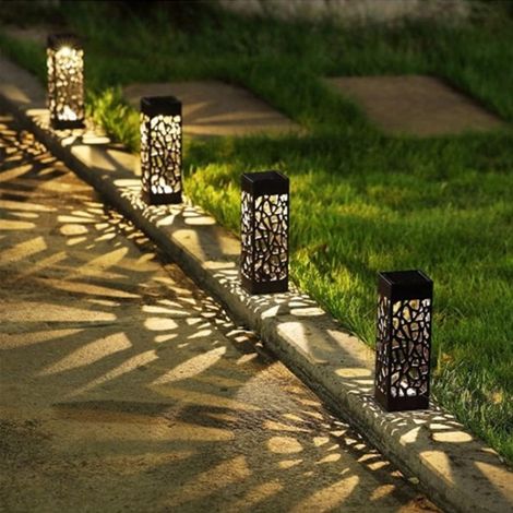 Lampe Solaire Jardin, Lumière Solaire Extérieure Décoration Lanterne Solaire Blanche Chaude IP65 Étanche LED Éclairage Luminaire Solaire Extérieur De Jardin pour Chemins Pelouse Allée,4 Pack (1/5)