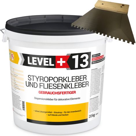 LEVEL+ Styroporkleber Dispersionkleber Dekor L+13 - 20KG + Zahnspachtel 4mm (1/5)
