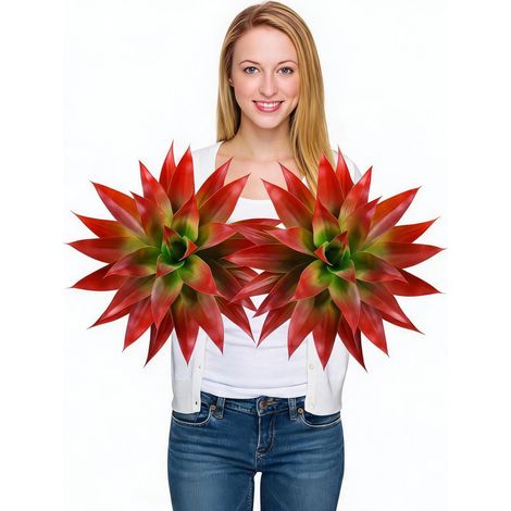 Lot de 2 agaves artificiels réalistes – Décoration intérieure extensionérieure – Plante décorative maison salon jardin – 22 feuilles, rougeâtre (1/5)
