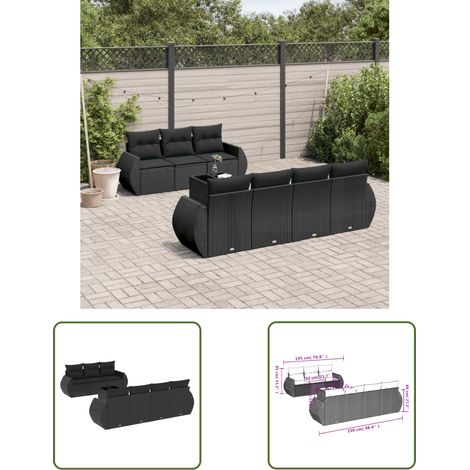 The Living Store 8-tlg. Garten-Sofagarnitur mit Kissen Schwarz Poly Rattan - Gartenmöbel Set - PE-Rattan Möbel - Outdoor Lounge - Esstisch - Gartenstuhl (1/3)