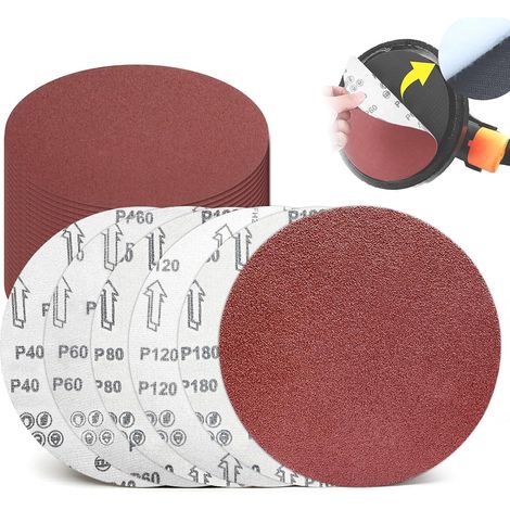 30 PCS Disque Abrasif Poncage 200 mm 6×Grain P40/60/80/120/180 patins de ponçage auto-agrippants pour ponceuses à disque convient pour polir le bois, les meubles et le métal (1/5)