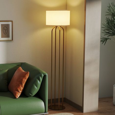 Lampada da terra per soggiorno, lampada a stelo con paralume in lino e interruttore a pedale, Ø 38 x 161 cm, oro e beige (1/5)