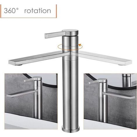 Ikodm – Robinet lavabo haut pivotant 360° – Mitigeur à levier unique – Acier inoxydable 304 – Finition matte brossé – Facile à installer (1/5)