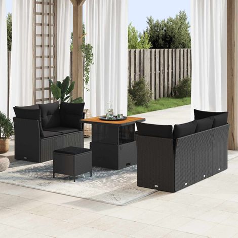 Garten-Sofa-Set mit Kissen mit Speicher 8 pcs Schwarz (1/5)
