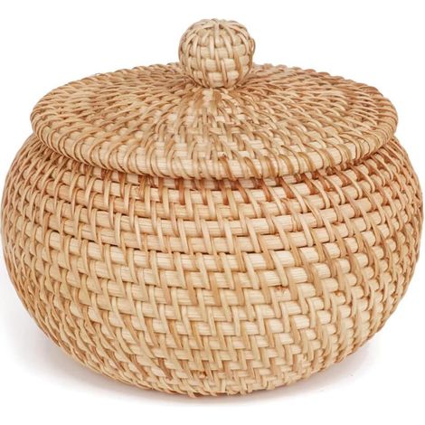 Panier De Rangement en Osier, Panier Rond en Rotin avec Couvercle, Boite Rangement pour bonbons, aiguilles et fils, clés et petits objets, organisateur de bijoux, Petite boîte en Osier (1/5)