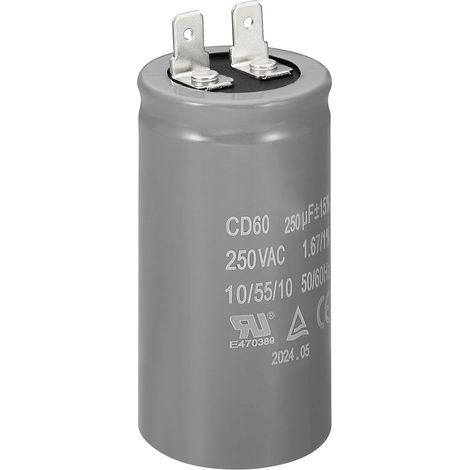 CD60 Starting Capacitor, 250uF/MFD 250V Tolerance 15% 50/60Hz Motor Capacitor for Air Compressor Motor Start and Operation, Grey  Condensateur De Moteur, 50/60Hz, Pour Démarrage Et Fonctionnement De M (1/5)
