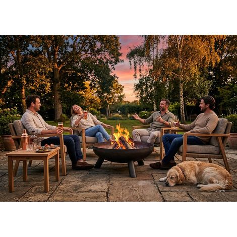 Foyer de jardin rond en fer – 99 cm – Noir – Grand brasero extérieur – Idéal pour jardin, terrasse et camping – Poignées de transport – Finition thermolaquée (1/5)