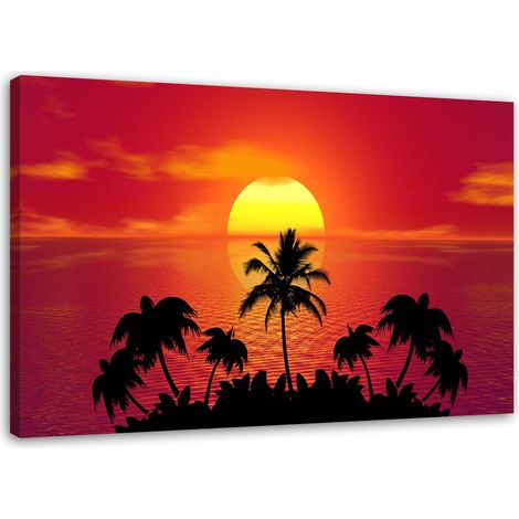 Tableau sur toile Palmiers tropicaux au coucher du soleil 60x40 (1/5)