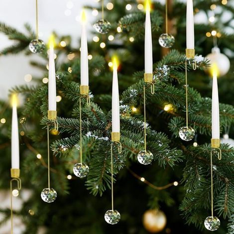 Bougies de Noël avec minuterie à distance, lot de 12 bougies sans flamme pour sapin de Noël, bougies LED scintillantes pour l'intérieur - Boule de cristal transparente (1/5)