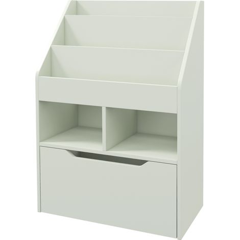 Kinder Bücherregal Kinderregal mit Schublade, 3 Ablagefächern und 2 offenen Fächern, Aufbewahrungsregal für Kinderzimmer, Spielzimmer, Hellgrün, 60 x 29,9 x 90 cm